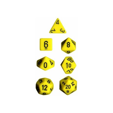 Brick Box of 7 Dices - D4 D6 D8 D10 D12 D20 Spots - Chessex - Opaque - Yellow/Black