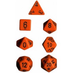 Brick Box of 7 Dices - D4 D6 D8 D10 D12 D20 Spots - Chessex - Opaque - Orange/Black
