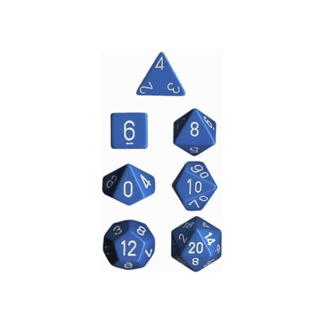 Brick Box of 7 Dices - D4 D6 D8 D10 D12 D20 Spots - Chessex - Opaque - Light Blue/White