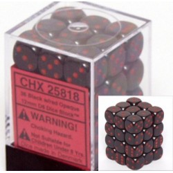 Brick Box of 36 Dices - D6 Spots - Chessex - Opaque - Black/Red