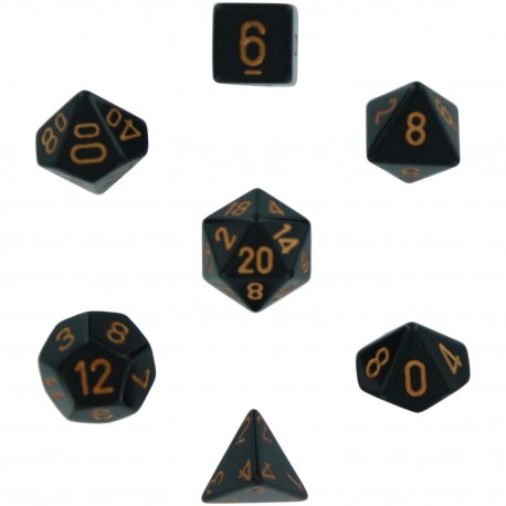 Set di 7 Dadi a D4 D6 D8 D10 D12 D20 Facce - Chessex - Opaco - Nero/Oro