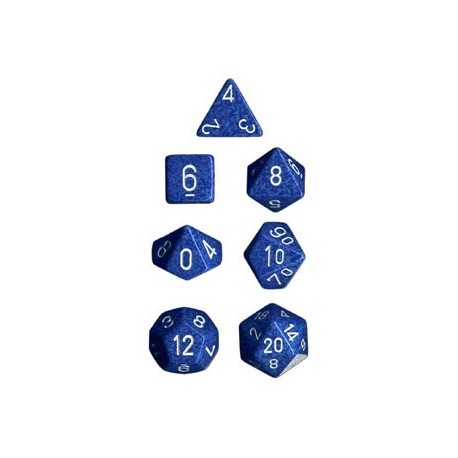 Brick Box of 7 Dices - D4 D6 D8 D10 D12 D20 Spots - Chessex - Speckled - Water Camo
