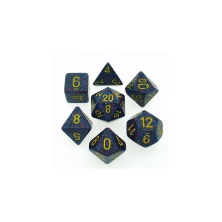 Brick Box of 7 Dices - D4 D6 D8 D10 D12 D20 Spots - Chessex - Speckled - Twilight Camo